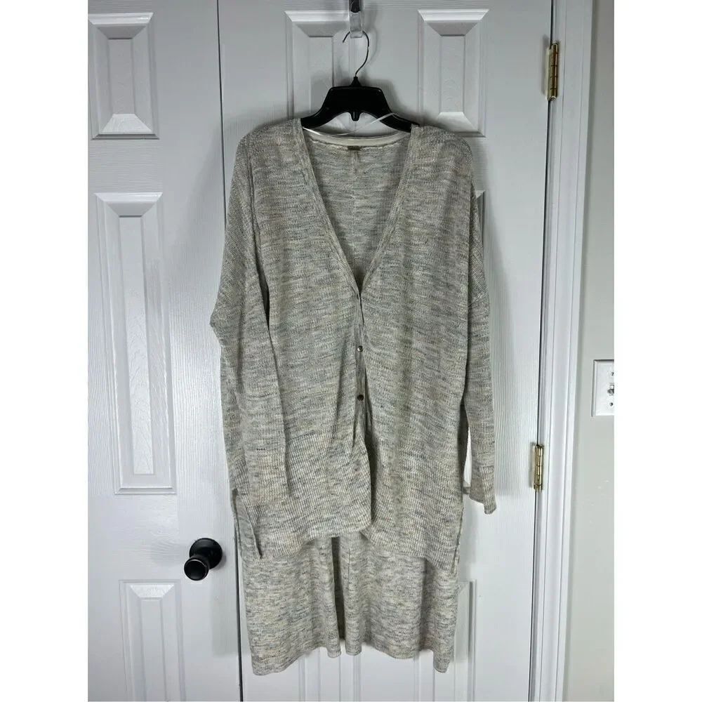 Free People Womens Asymmetrical Cream Cardigan Sweater Size M
